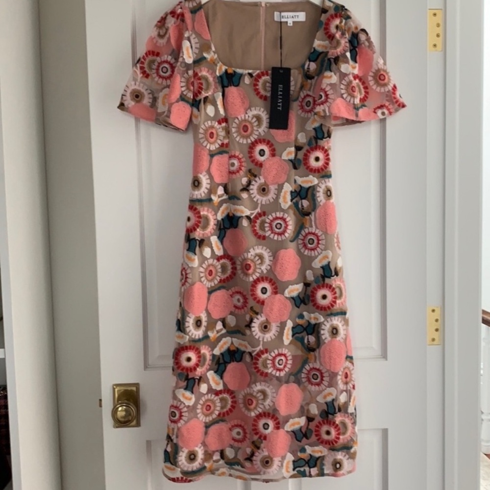 ELLIATT Revolve Floral Embroidered Nude + Pink V-Neck Maxi Evening Dress $489 - Picture 15 of 16
